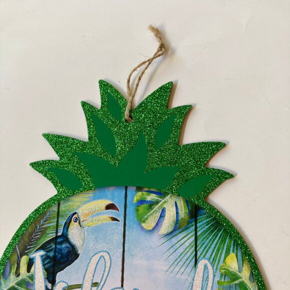 ISLAND TIME Pineapple Tiki Bar Beach Sign Luau Door Wall Decoration Parrots - Picture 6 of 9